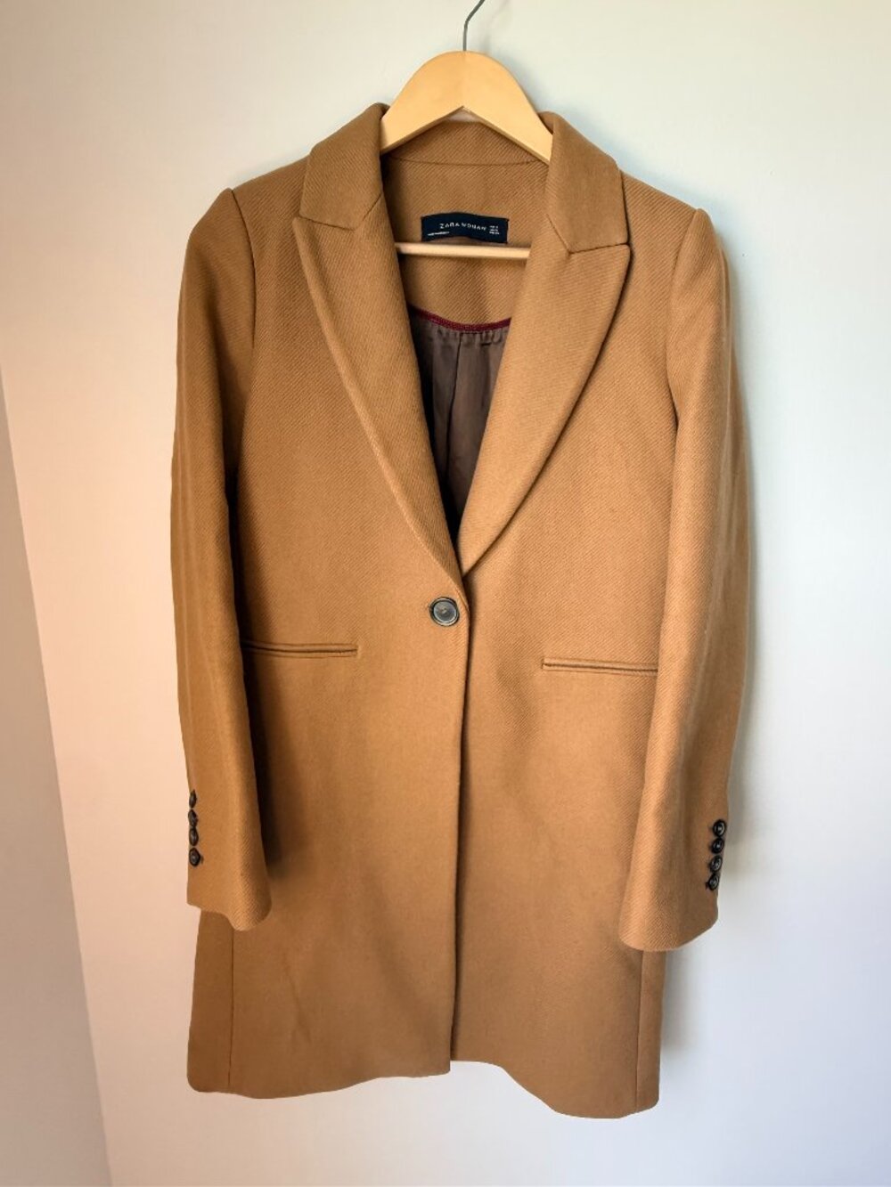 Zara Woman Camel Tan Tailored Single Button Coat Size S